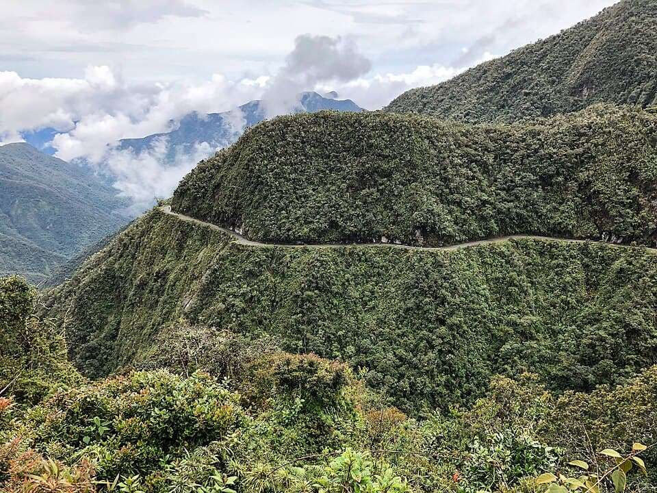 Yungas Road Bolivia scenic mountain landscape with narrow cliff road