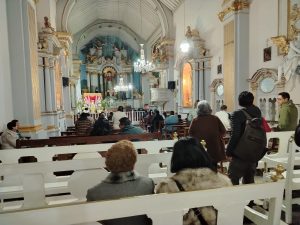 Interior of a historic church in Sucre during Semana Santa Bolivia