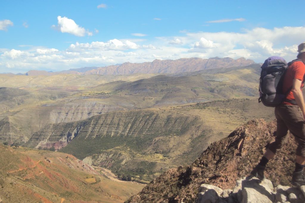 Hiker overlooking the Maragua Crater landscape near Sucre Bolivia