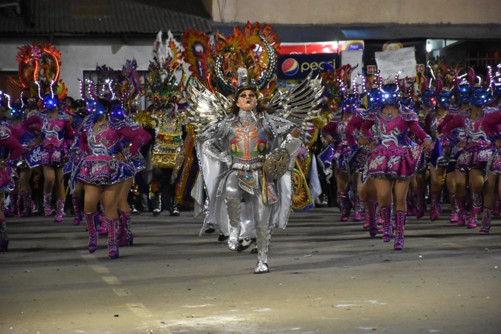 Archangel Michael leading Diablada dancers at the Oruro Carnival