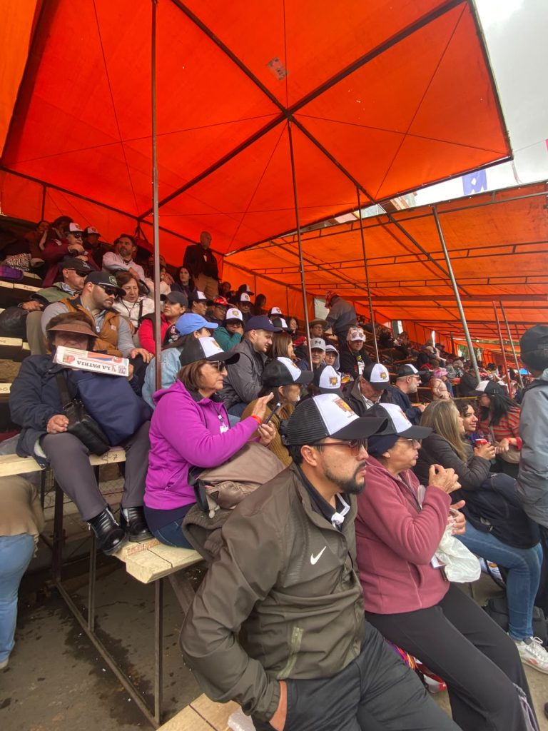 Covered Silver wooden grandstand at the Oruro Carnival